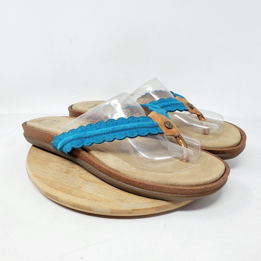 Bass Sunjuns Sandals Women 10 Blue Suede Flip Flop Thong Pool Beach Resort Shoes